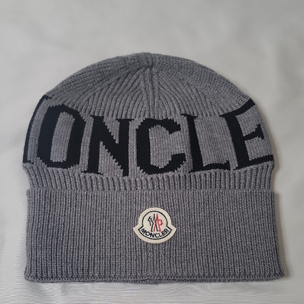 Moncler Gray and Black Knit Beanie